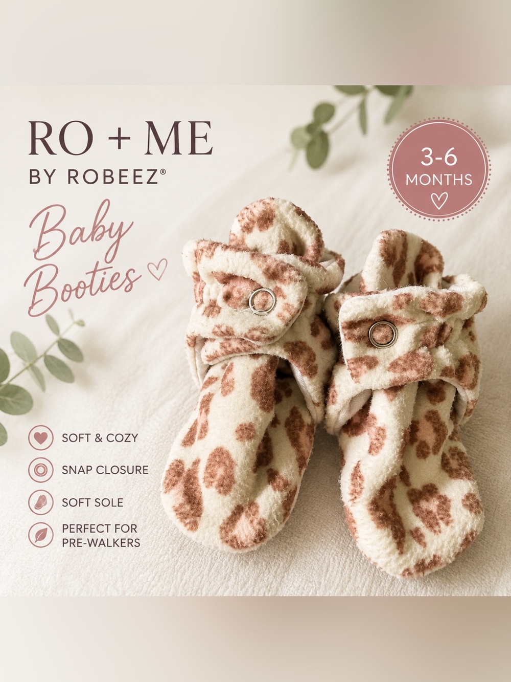 Robeez Cream and Brown Plush Baby Booties